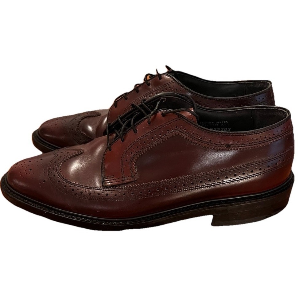 VTG Oakwood Shoes Kidskin Leather Upper Oxford Wingtip Brown USA Made Men's 8.5W